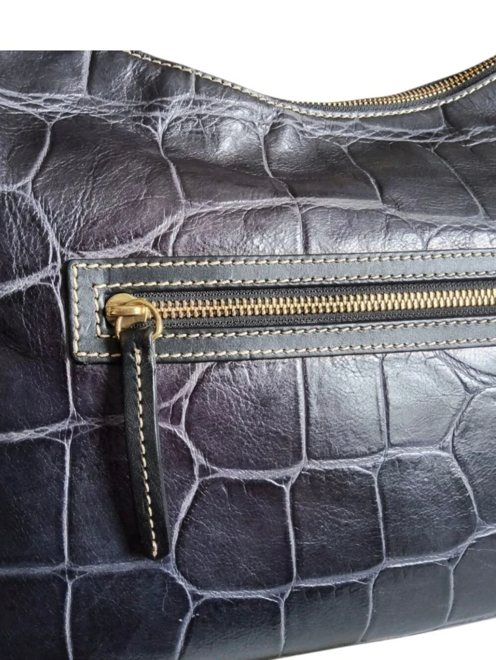 Dooney & Bourke Black Croc-Embossed Leather Shoulder Bag